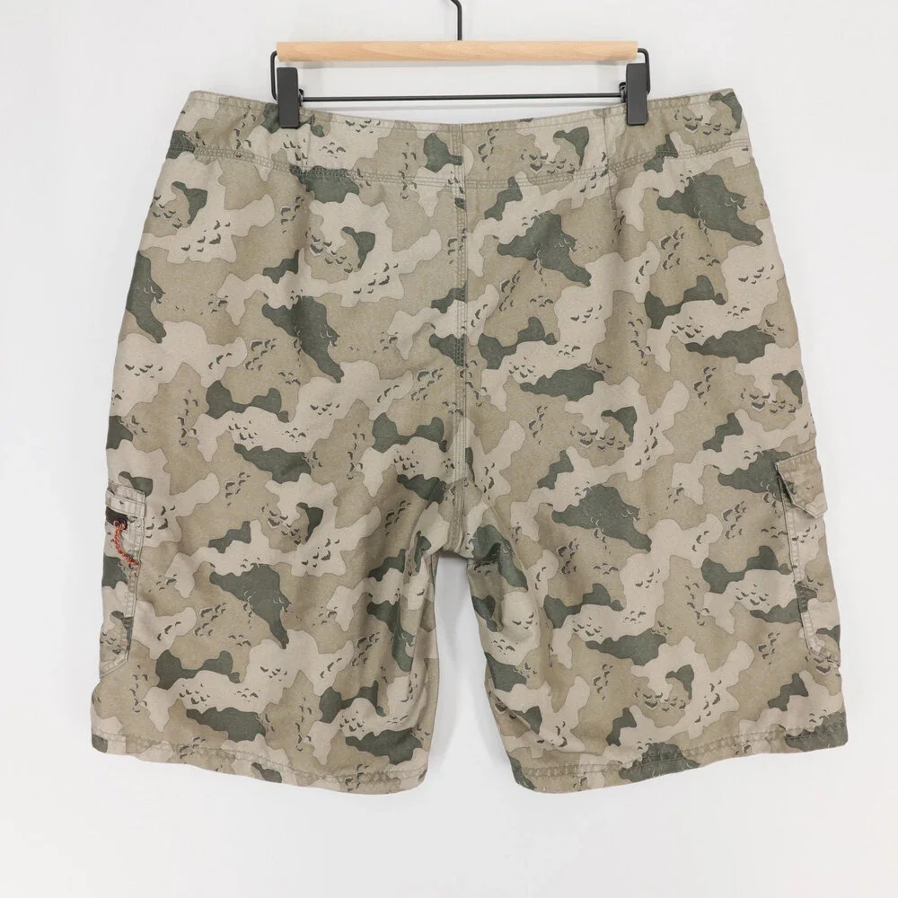 Simms Board Shorts Mens XL Beige Camo Cargo Fishing Drawstring Quick Dry